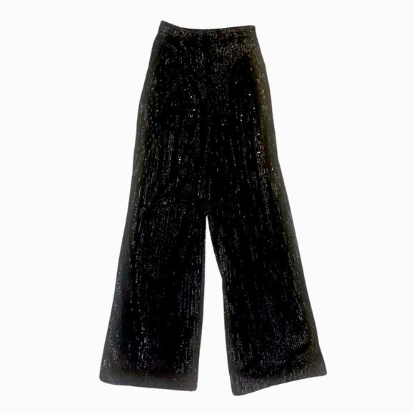 Black Sequined Pants Wide Leg Trousers Size XS Party Evening Dressy Sequins - Picture 1 of 10